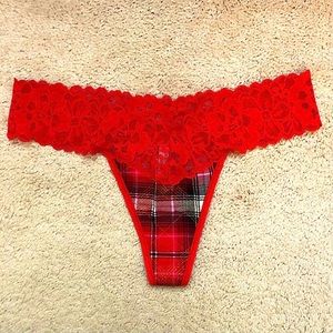 Victoria's Secret NWT Red Plaid Lace Thong